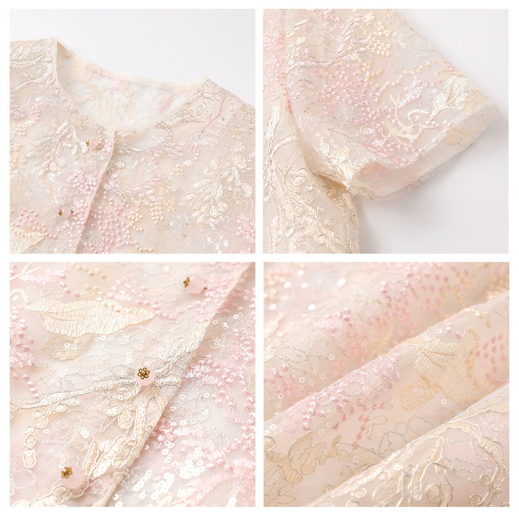 Poetic Embroidery Textured Floral Lace Co ord Set in Pink