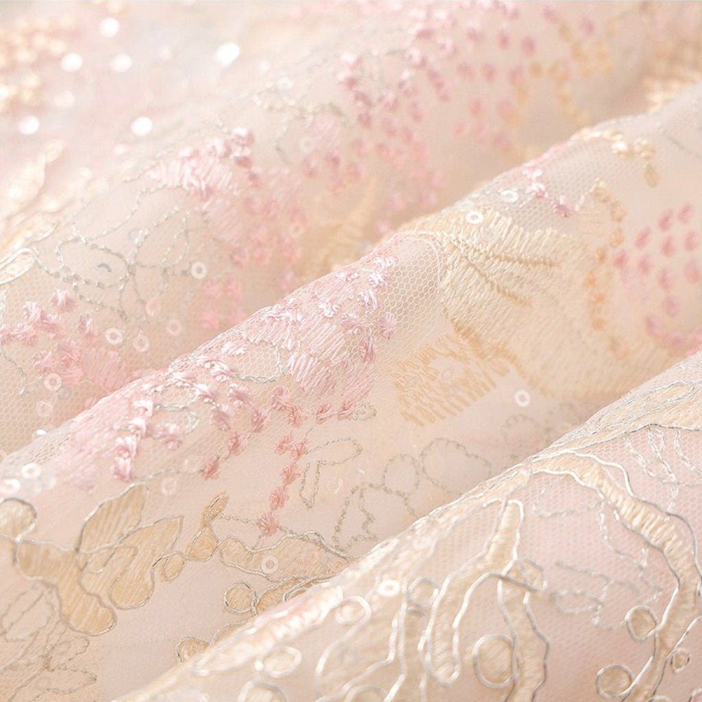 Poetic Embroidery Textured Floral Lace Co ord Set in Pink