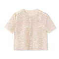 Poetic Embroidery Dense Floral Button Up Blouse in Pink and White