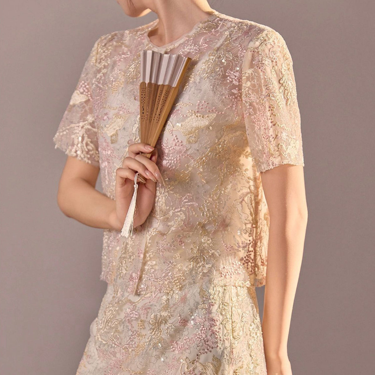 Poetic Embroidery Dense Floral Button Up Blouse in Pink and White