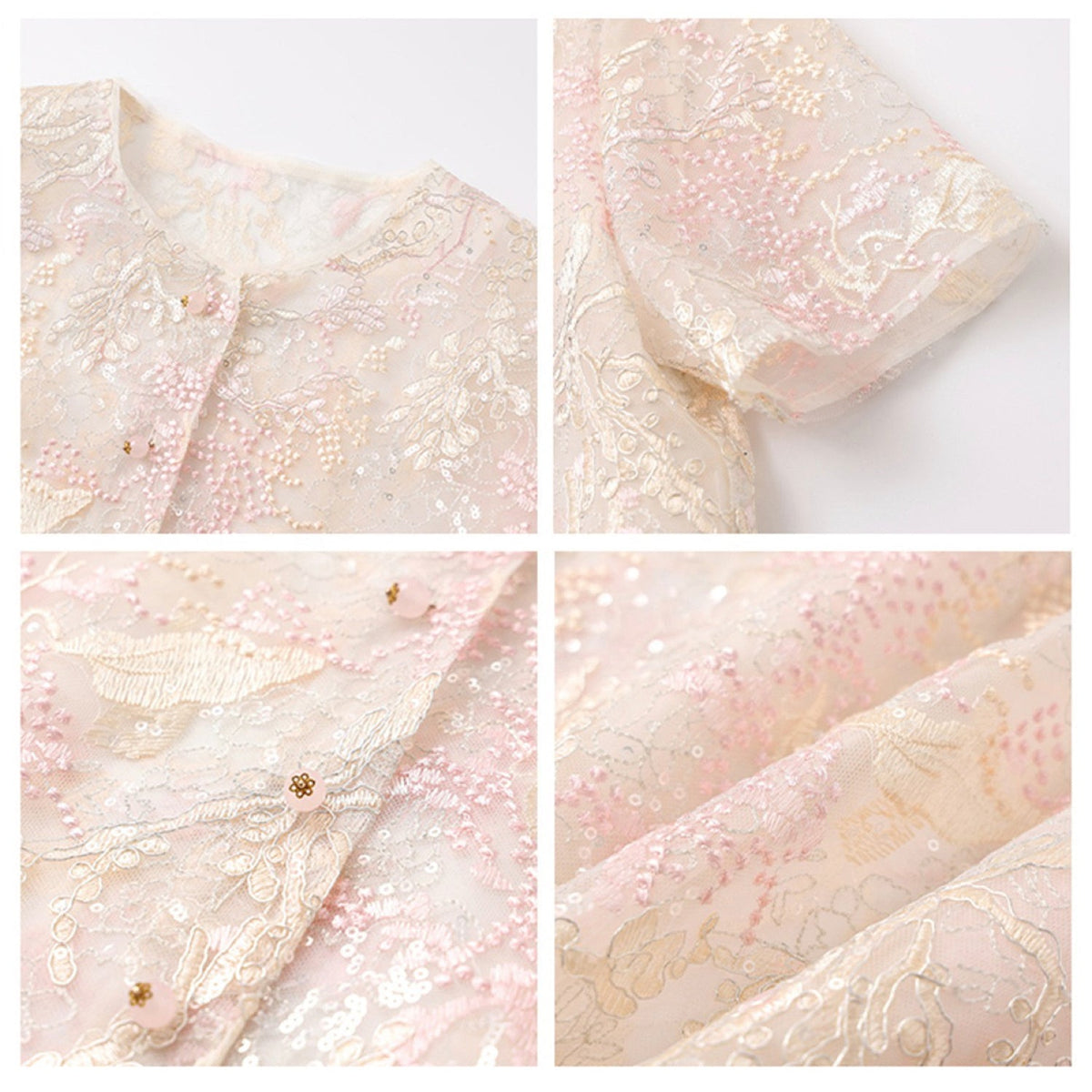 Poetic Embroidery Dense Floral Button Up Blouse in Pink and White