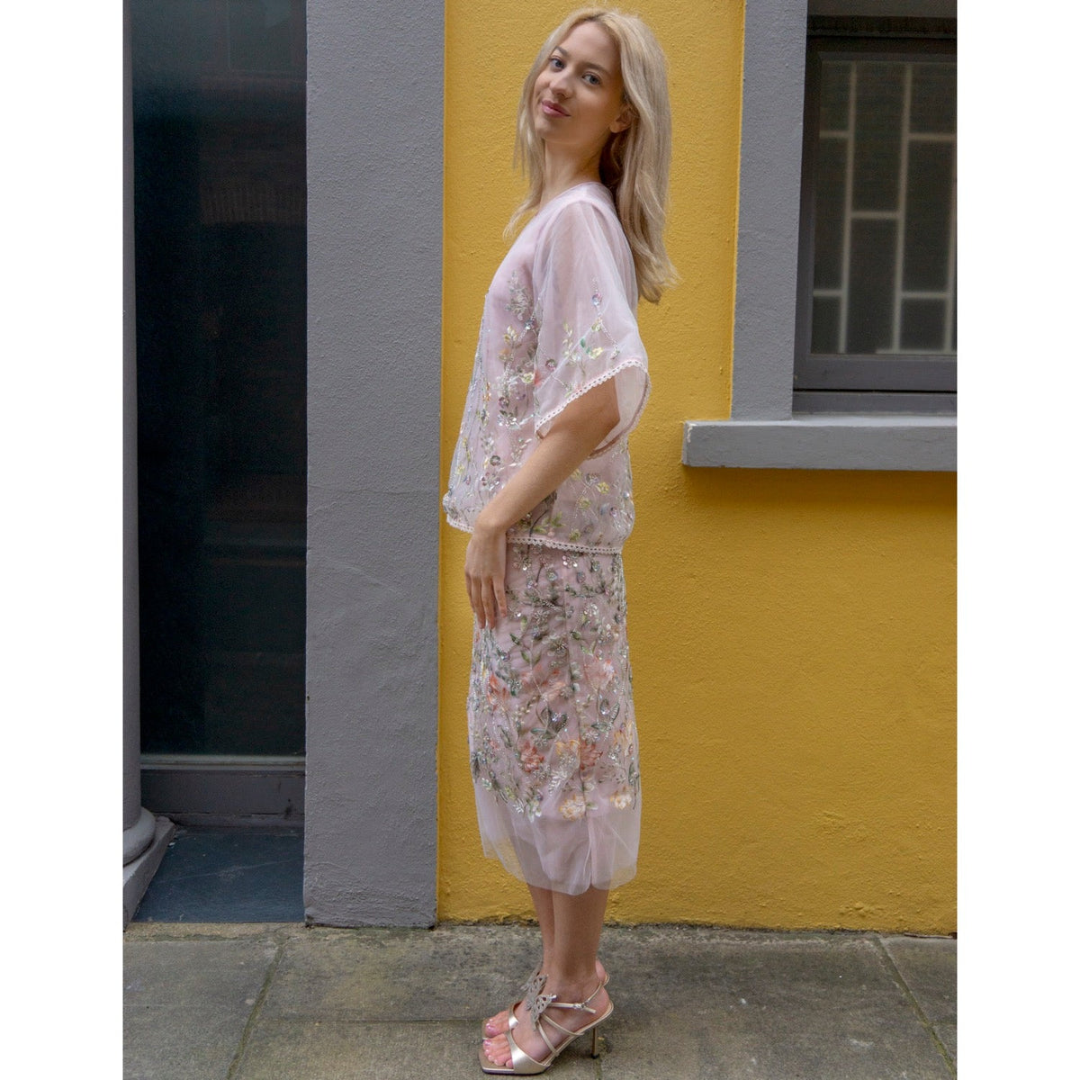 Embroidered 3D Flower Cardigan Skirt Set