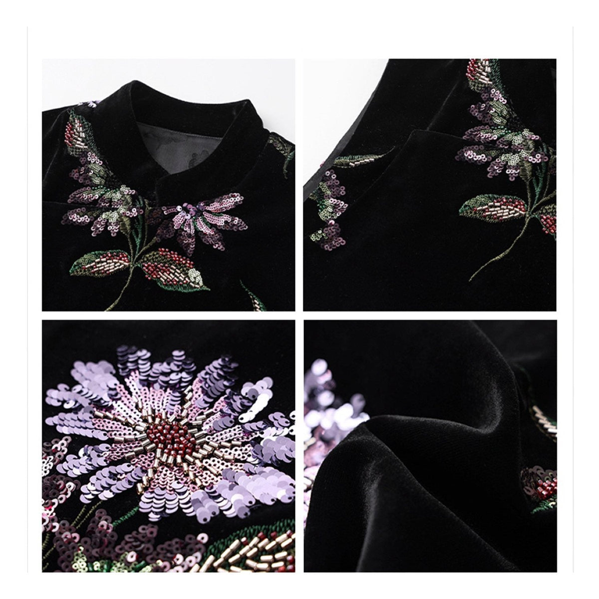 Embroidered Stylish Stitching Black Floral Vest