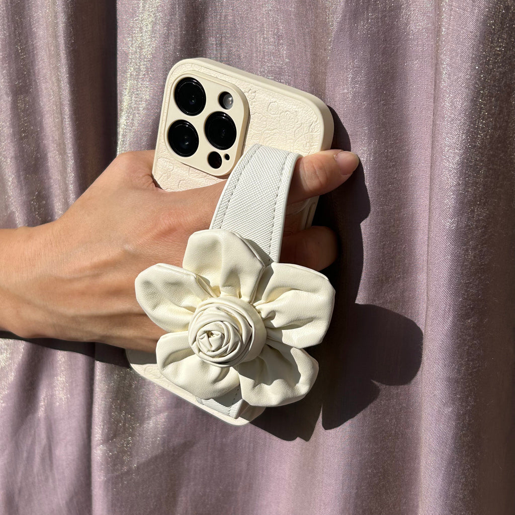 Floral Wrist  Phone Case Hand Holder White