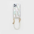 Phone case with pearl strap on a white background from London based gemstone jewellery desiner WJY studio