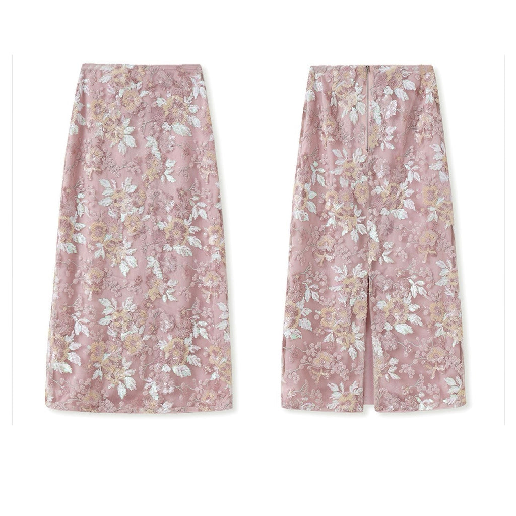 Embroidered Flower Stylish Stitching Evening Skirt