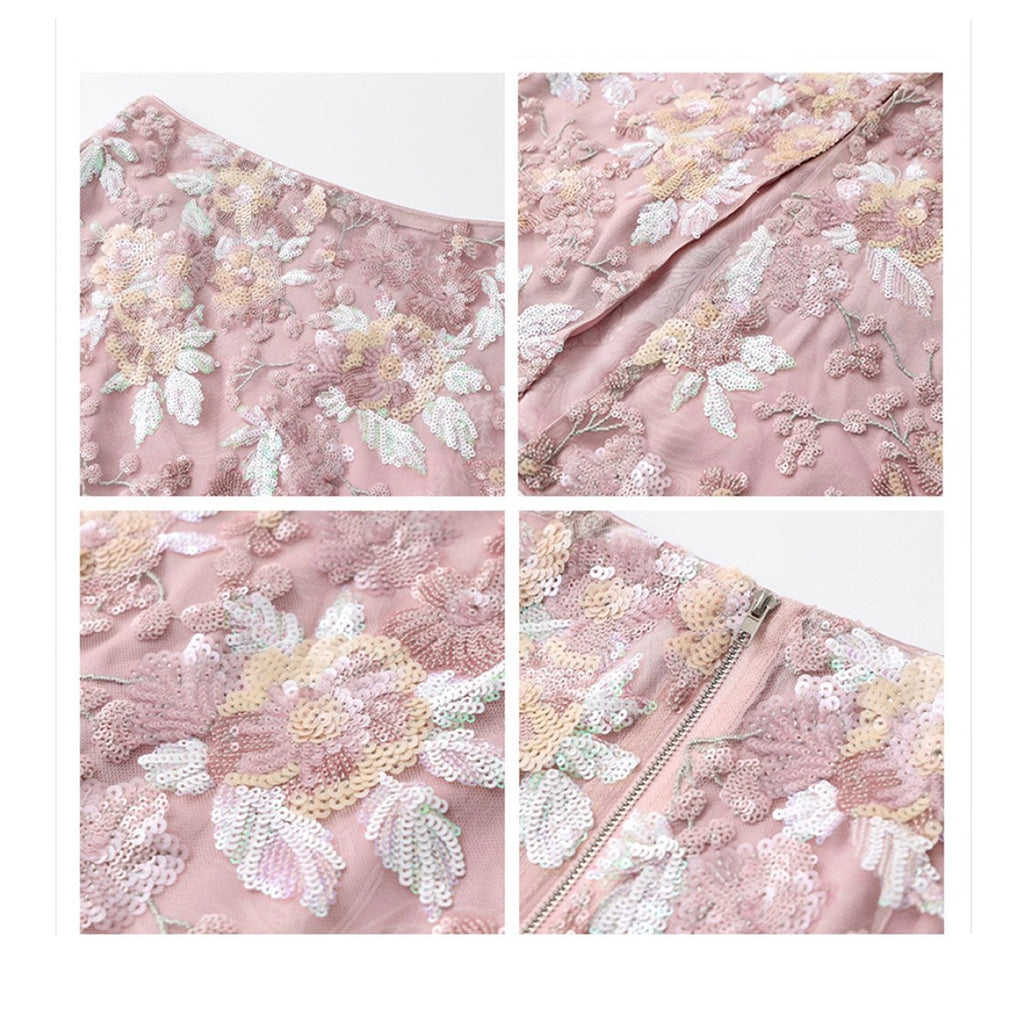 Embroidered Flower Stylish Stitching Evening Skirt
