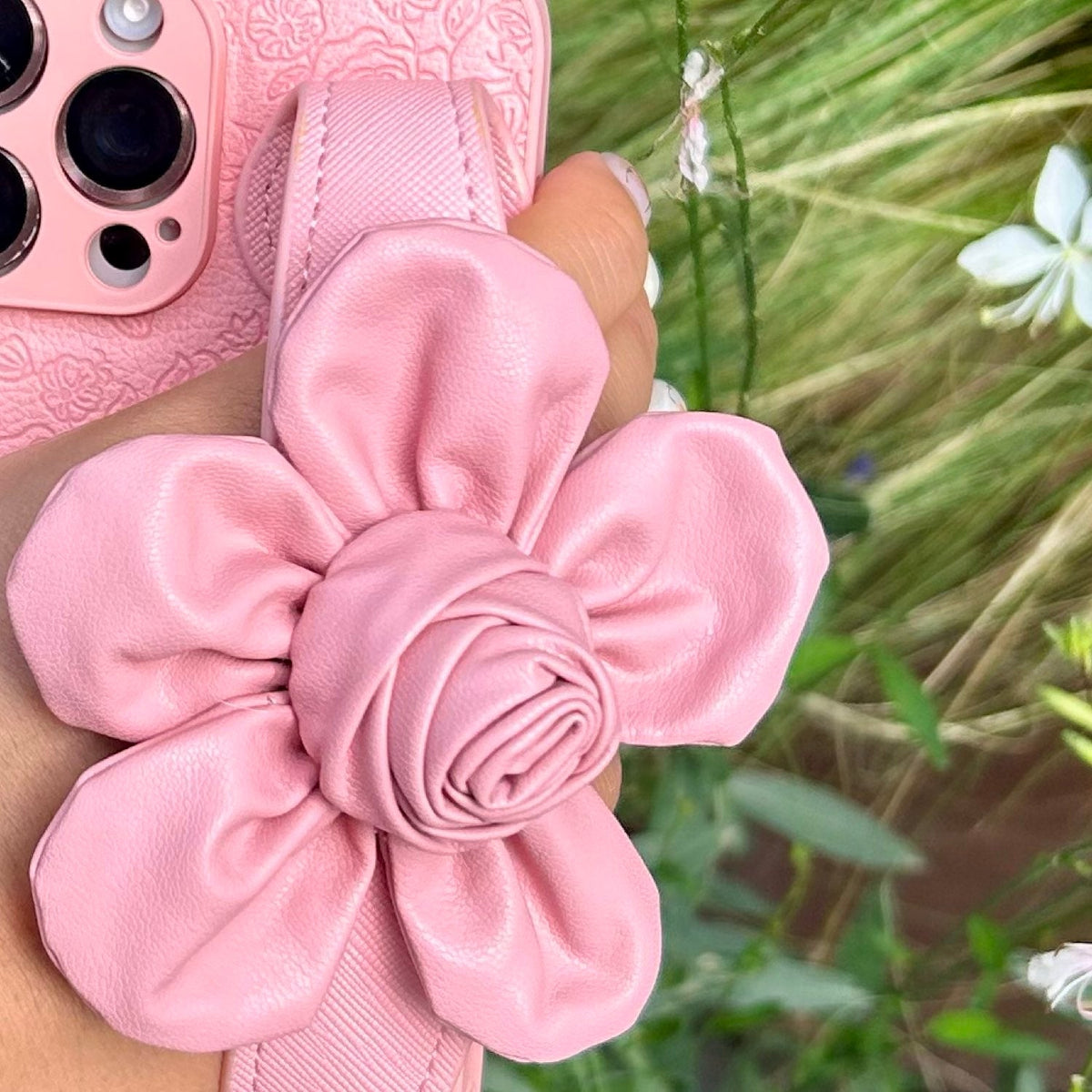 Floral Wrist  Phone Case Hand Holder Pink