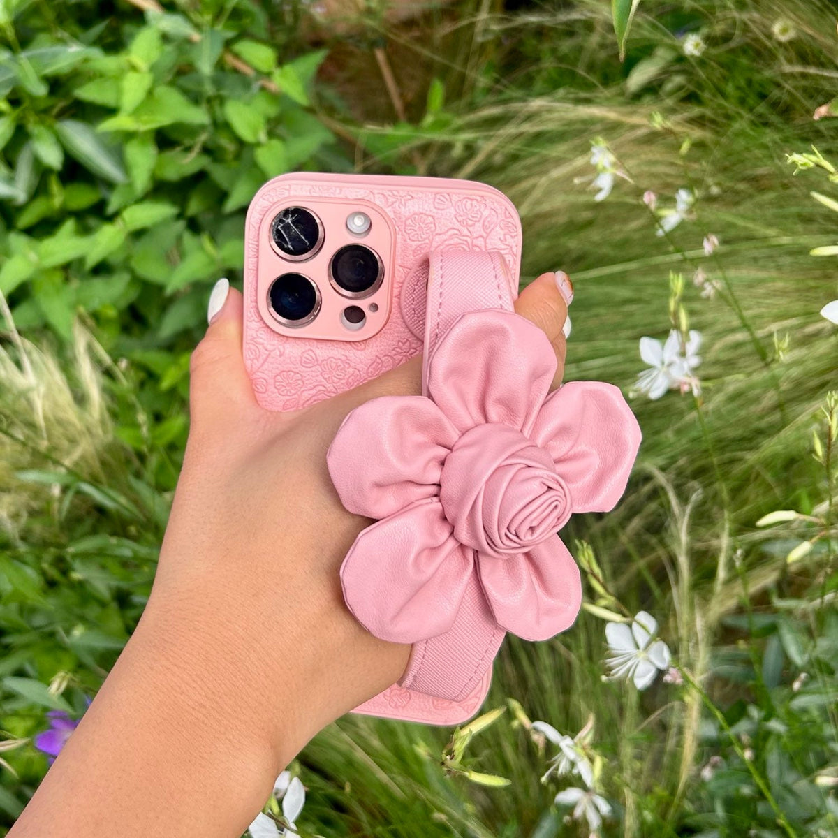 Floral Wrist  Phone Case Hand Holder Pink
