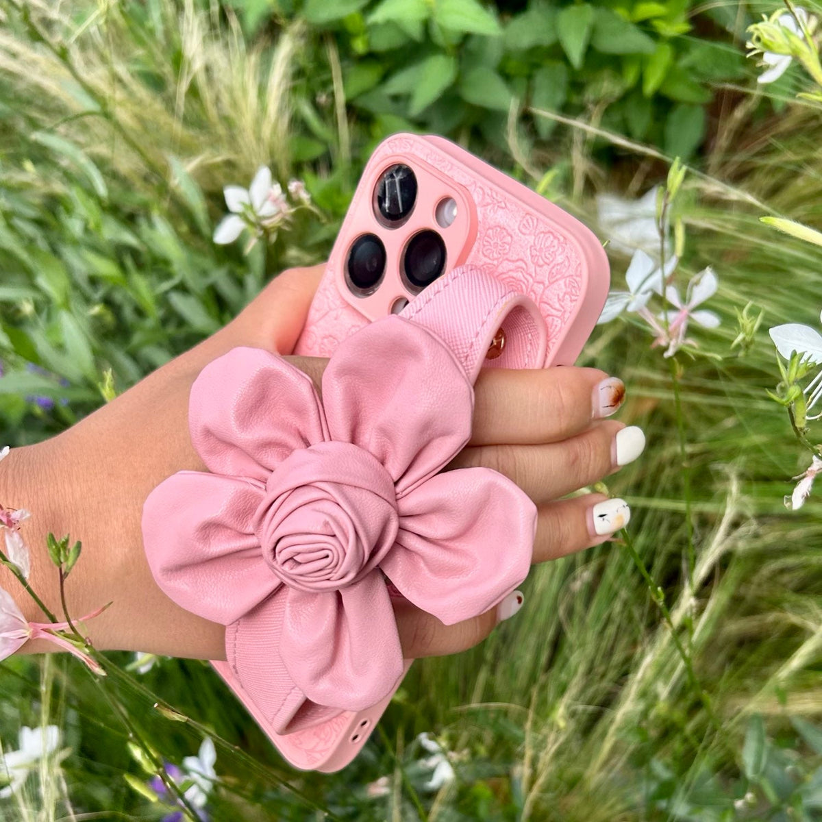 Floral Wrist  Phone Case Hand Holder Pink
