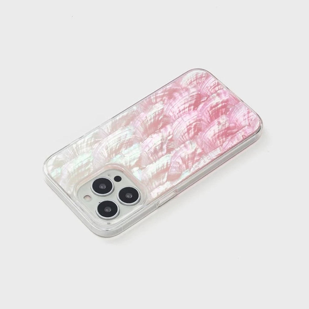 Iridescent Mother-of-Pearl Luxe Phone Case Natural Pearl Chain Pink