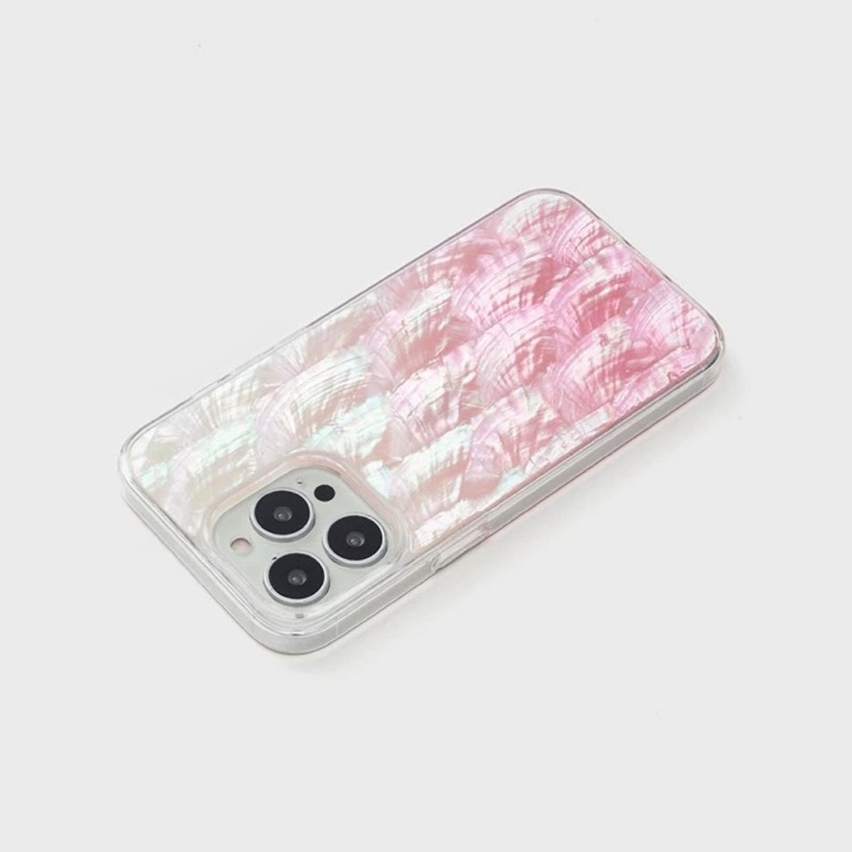 Iridescent Mother-of-Pearl Luxe Phone Case Natural Pearl Chain Pink