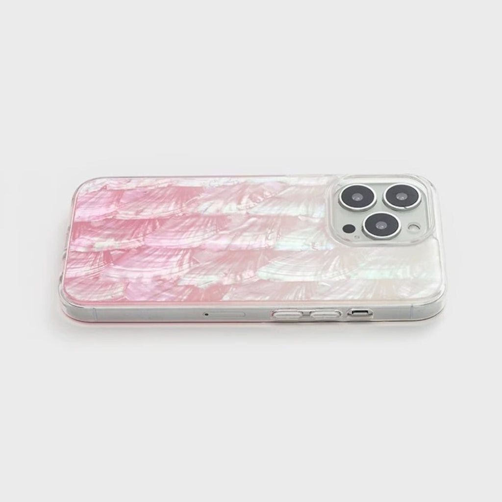 Iridescent Mother-of-Pearl Luxe Phone Case Natural Pearl Chain Pink