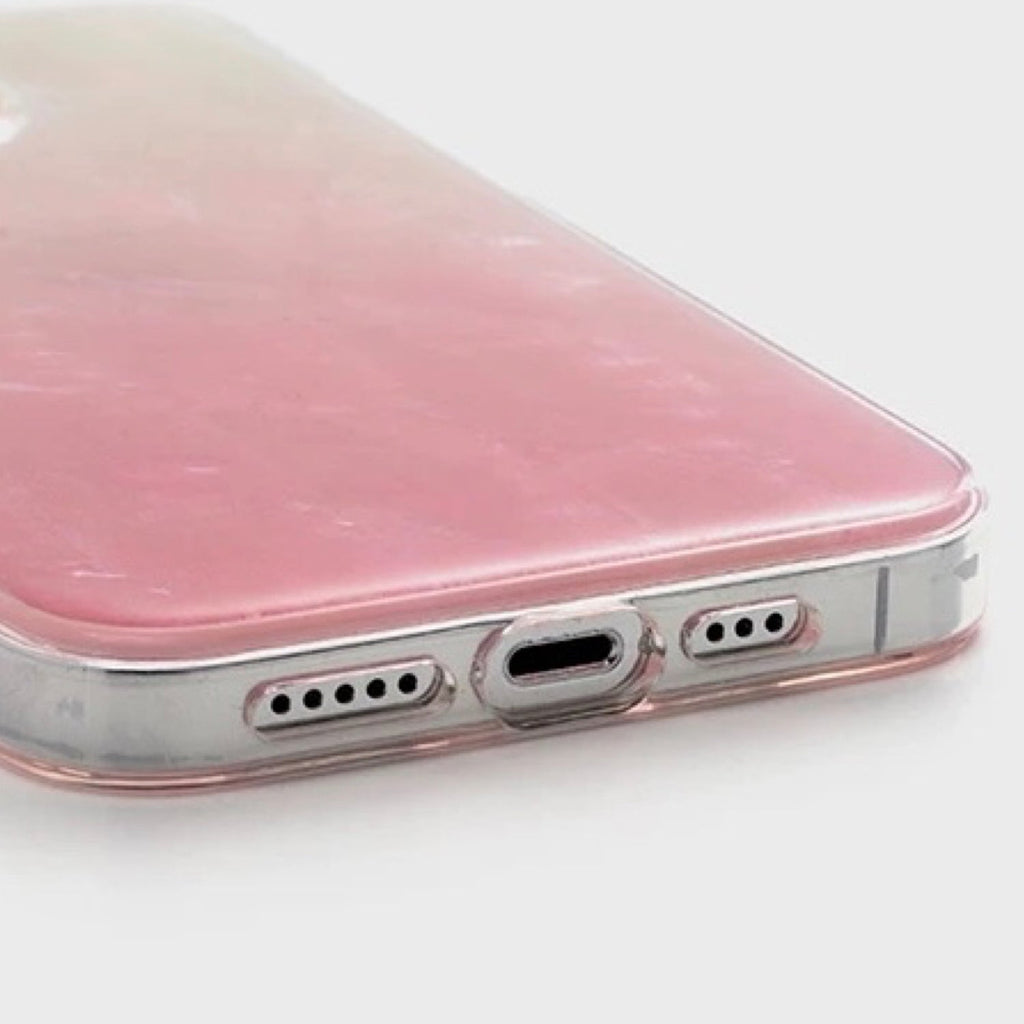 Iridescent Mother-of-Pearl Luxe Phone Case Natural Pearl Chain Pink