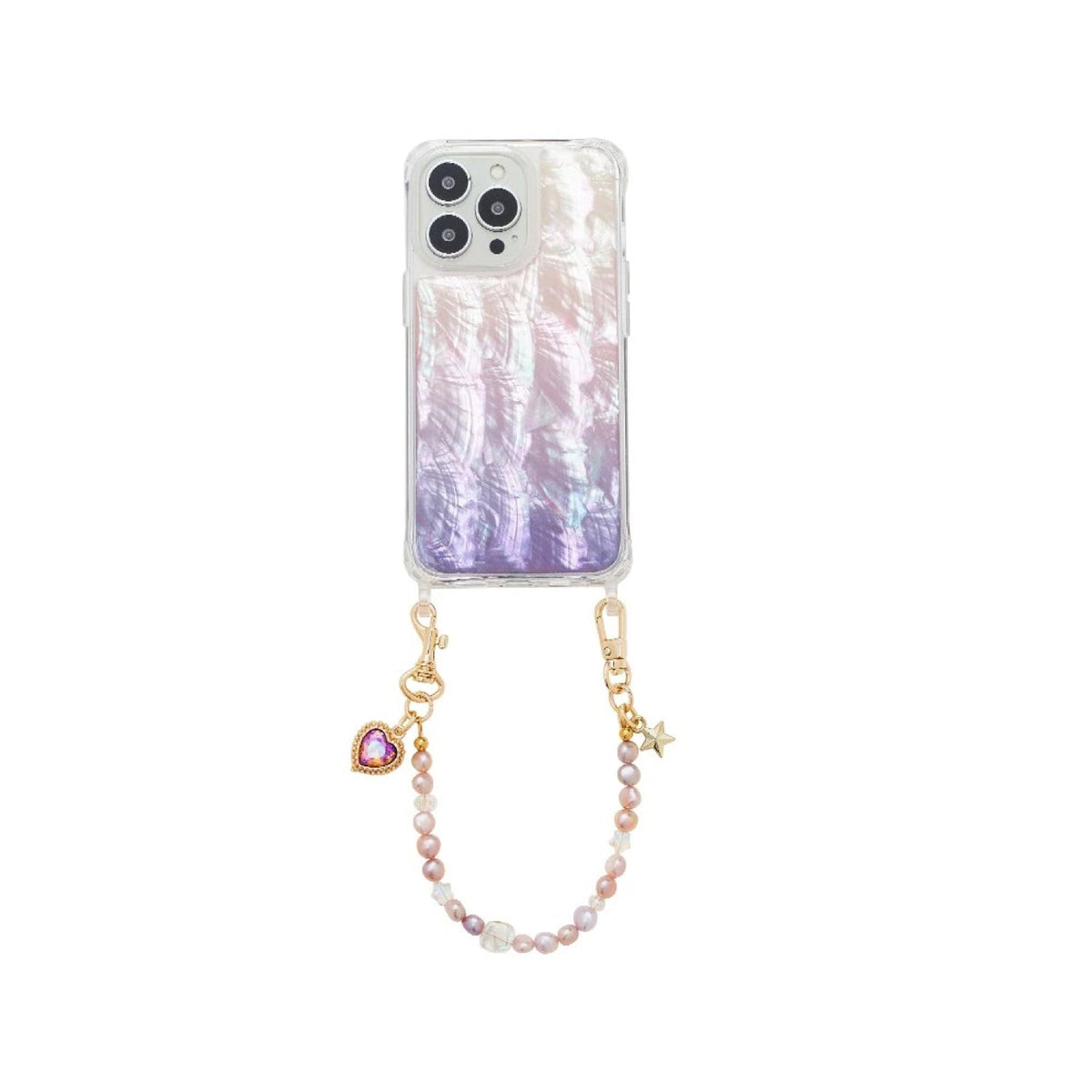Iridescent Mother-of-Pearl Luxe Phone Case Natural Pearl Chain Purple