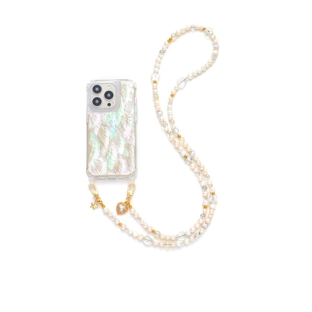 Iridescent Mother-of-Pearl Luxe Phone Case Natural White Pearl Chain