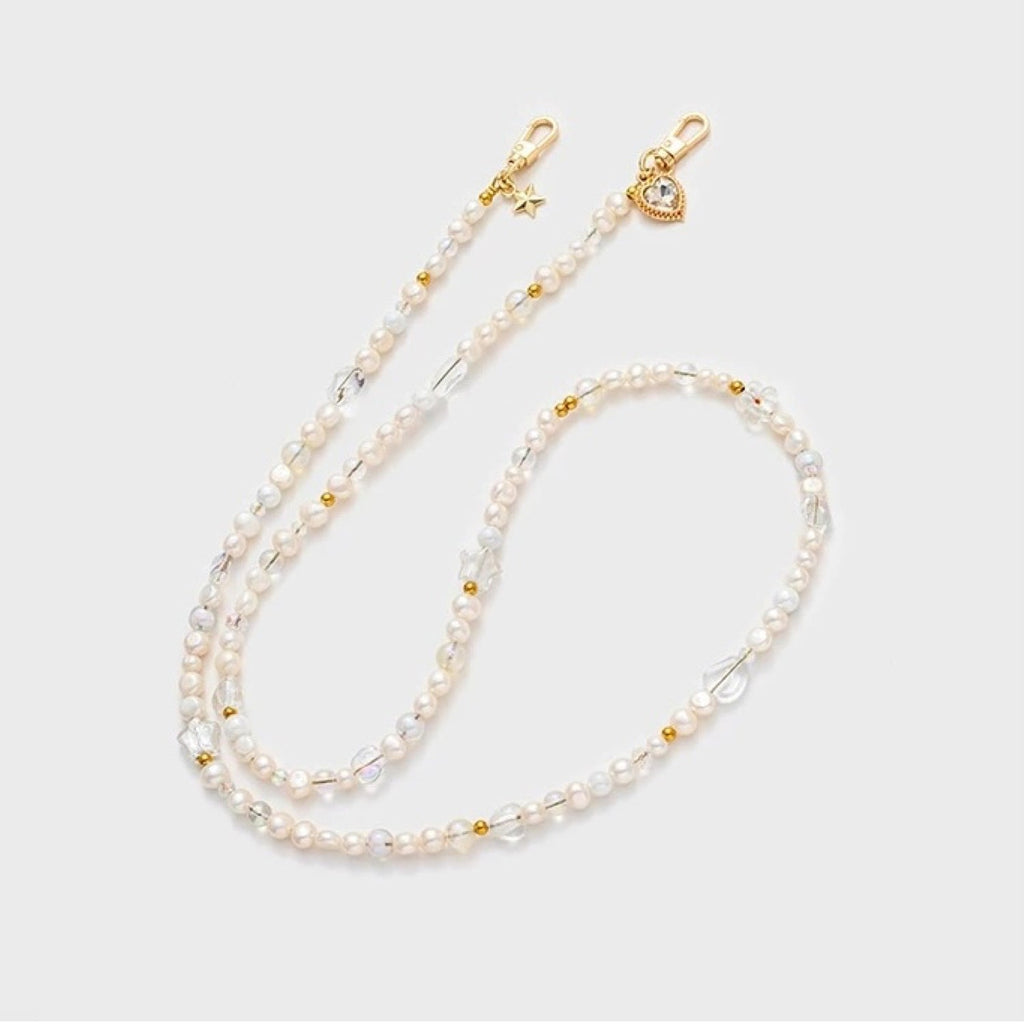 Iridescent Mother-of-Pearl Luxe Phone Case Natural White Pearl Chain