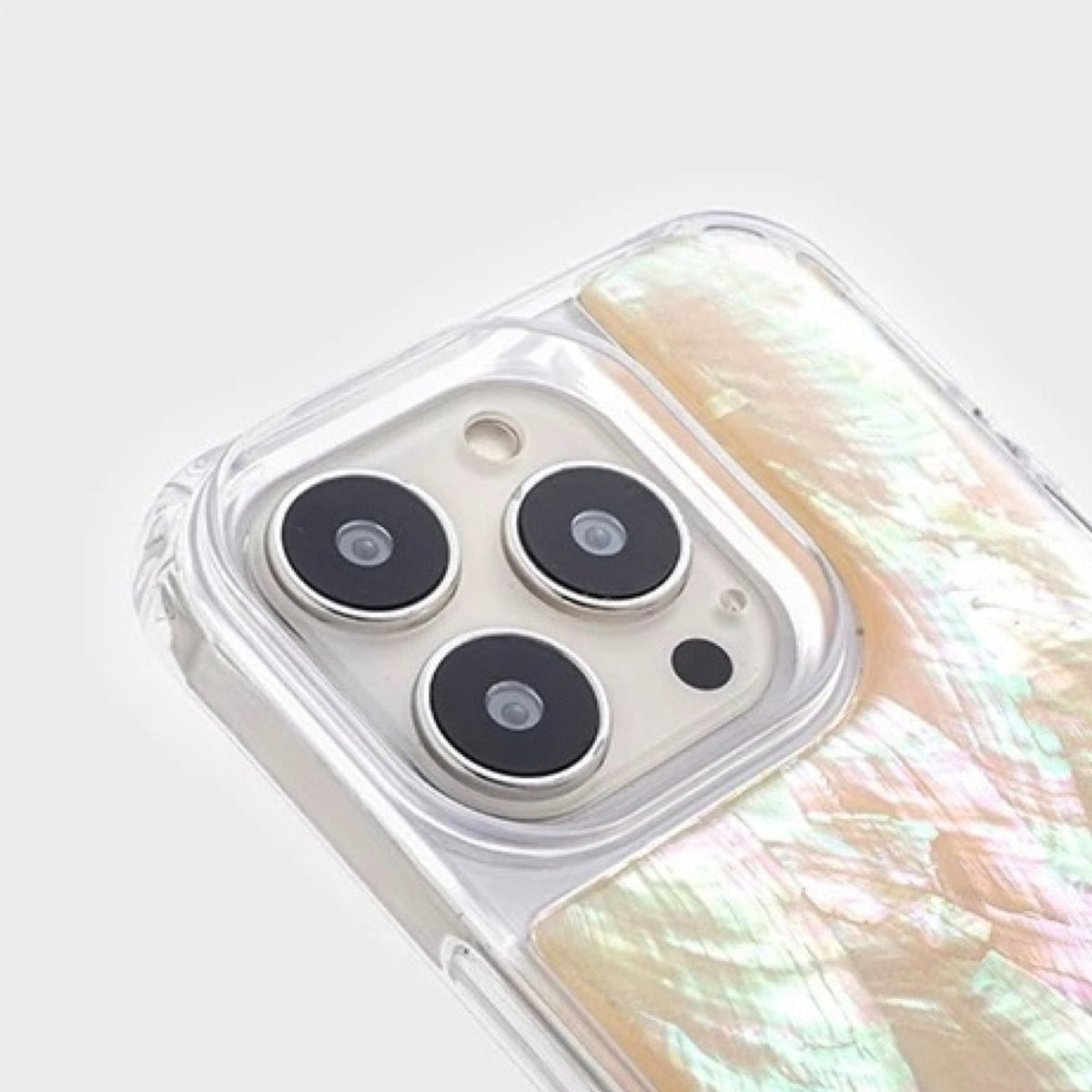 Iridescent Mother-of-Pearl Luxe Phone Case Natural White Pearl Chain