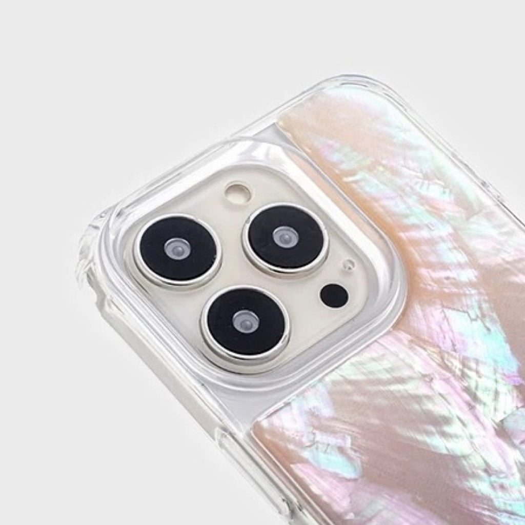 Iridescent Mother-of-Pearl Luxe Phone Case Natural Pearl Chain Pink