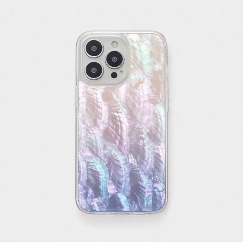 Iridescent Mother-of-Pearl Luxe Phone Case Natural Pearl Chain Purple