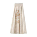 Embroidery Floral Beige Long Skirt