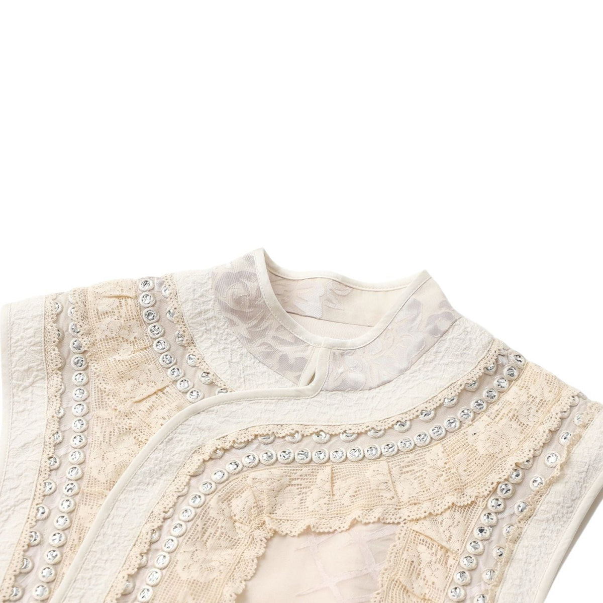 Beige Embroidered Floral Collar Vest & Skirt Co-Ord Set