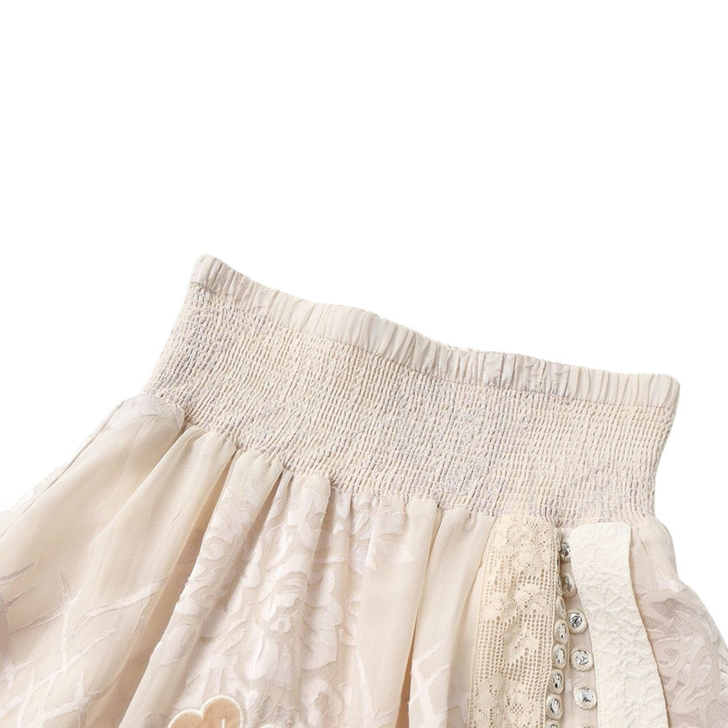 Embroidery Floral Beige Long Skirt
