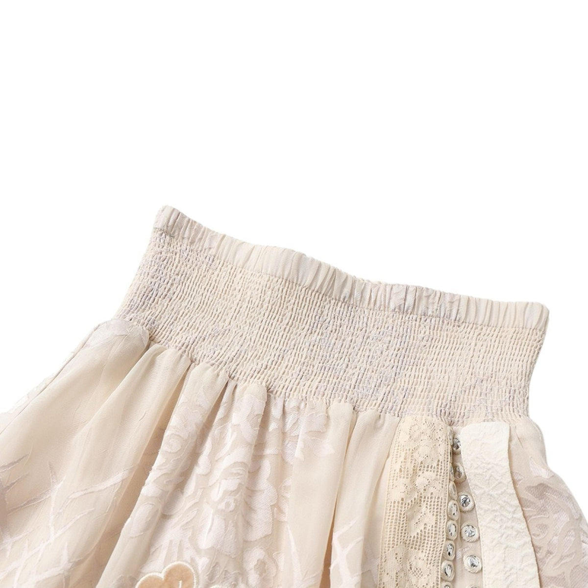 Embroidery Floral Beige Long Skirt