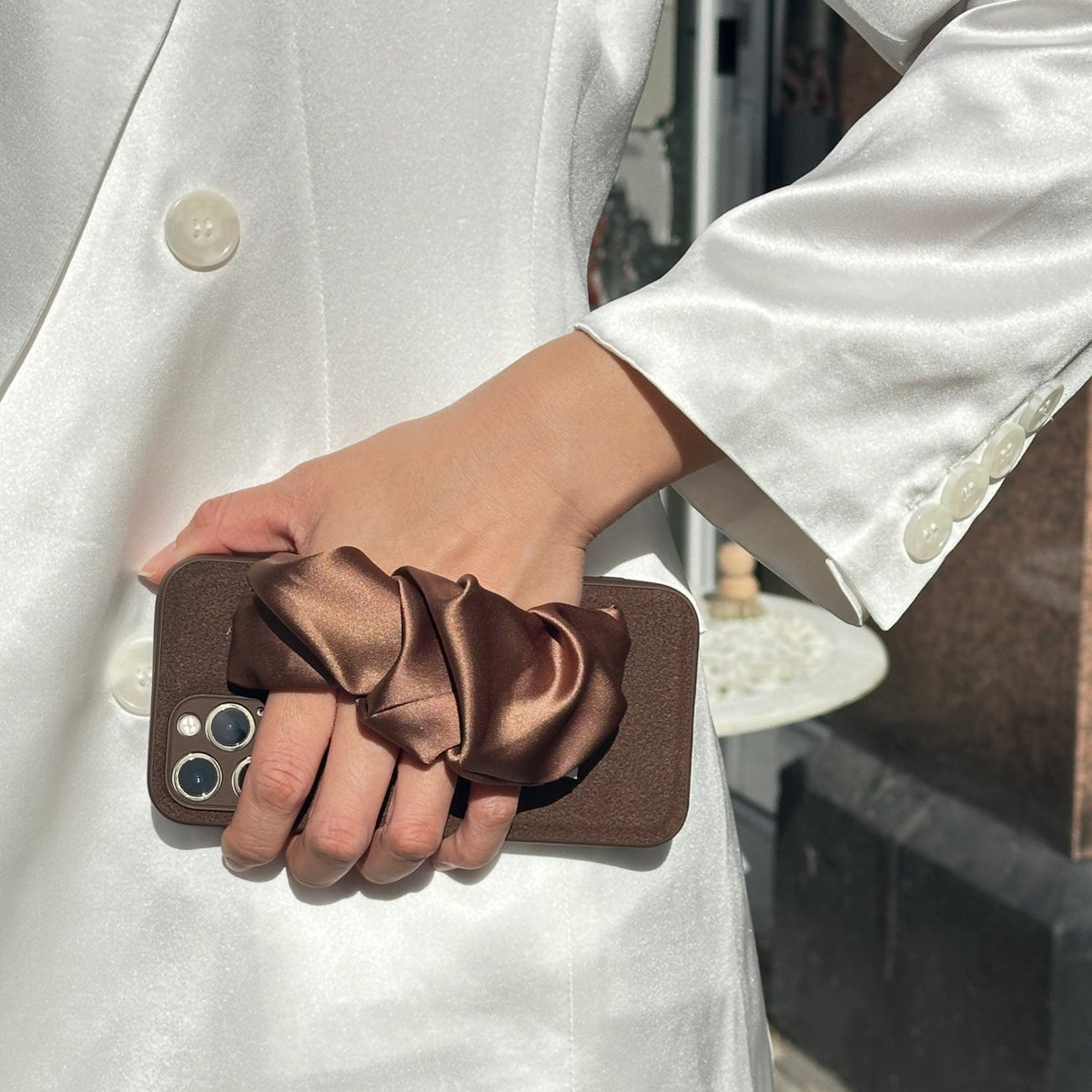 Brown Phone Case With Silky Hand Holder