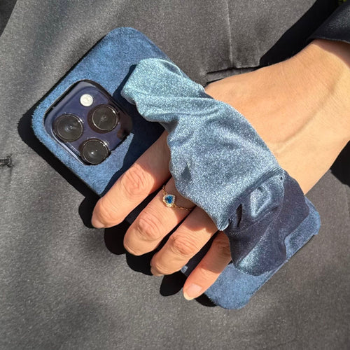 Blue Phone Case With Silky Hand Holder