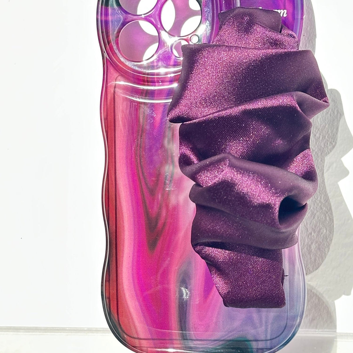 Purple Marble Phone Case With Silky Hand Holder