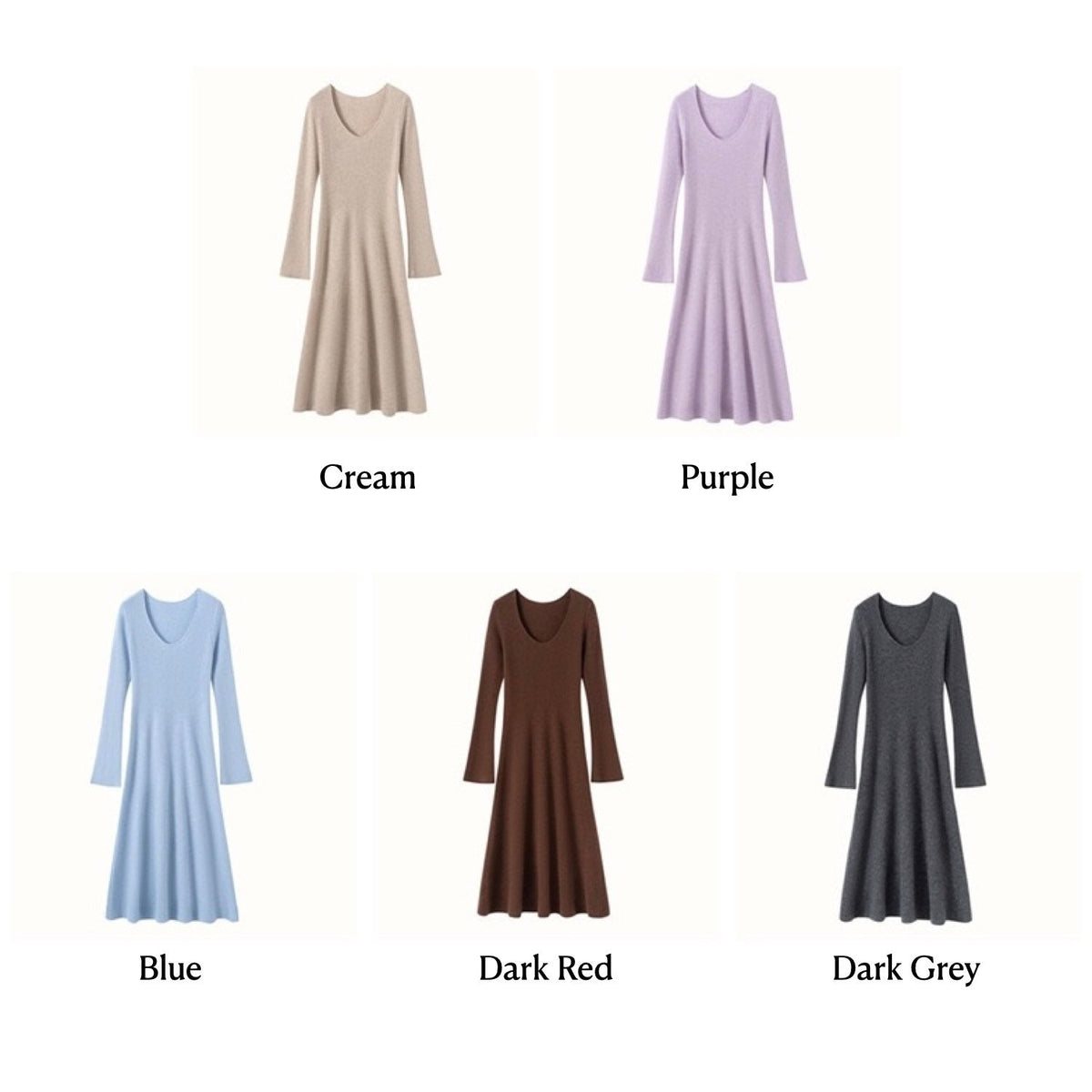Cashmere Slim-fit Versatile Mid-length Skirt and Stretch Sweater Dress Lavender Dark Grey