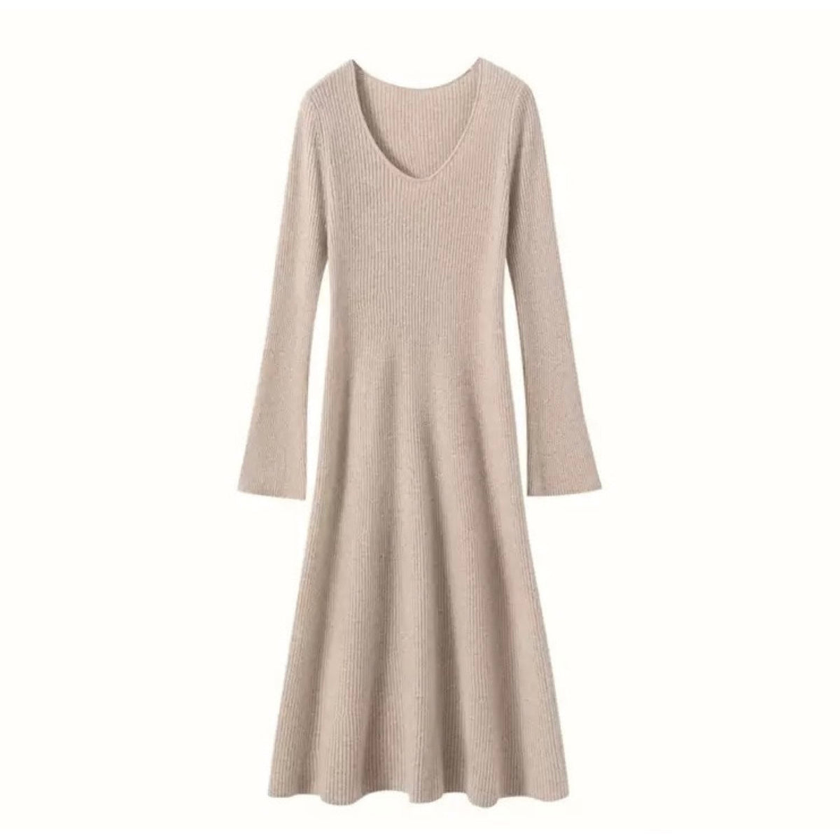 Cashmere Slim-fit Versatile Mid-length Skirt and Stretch Sweater Dress Cream