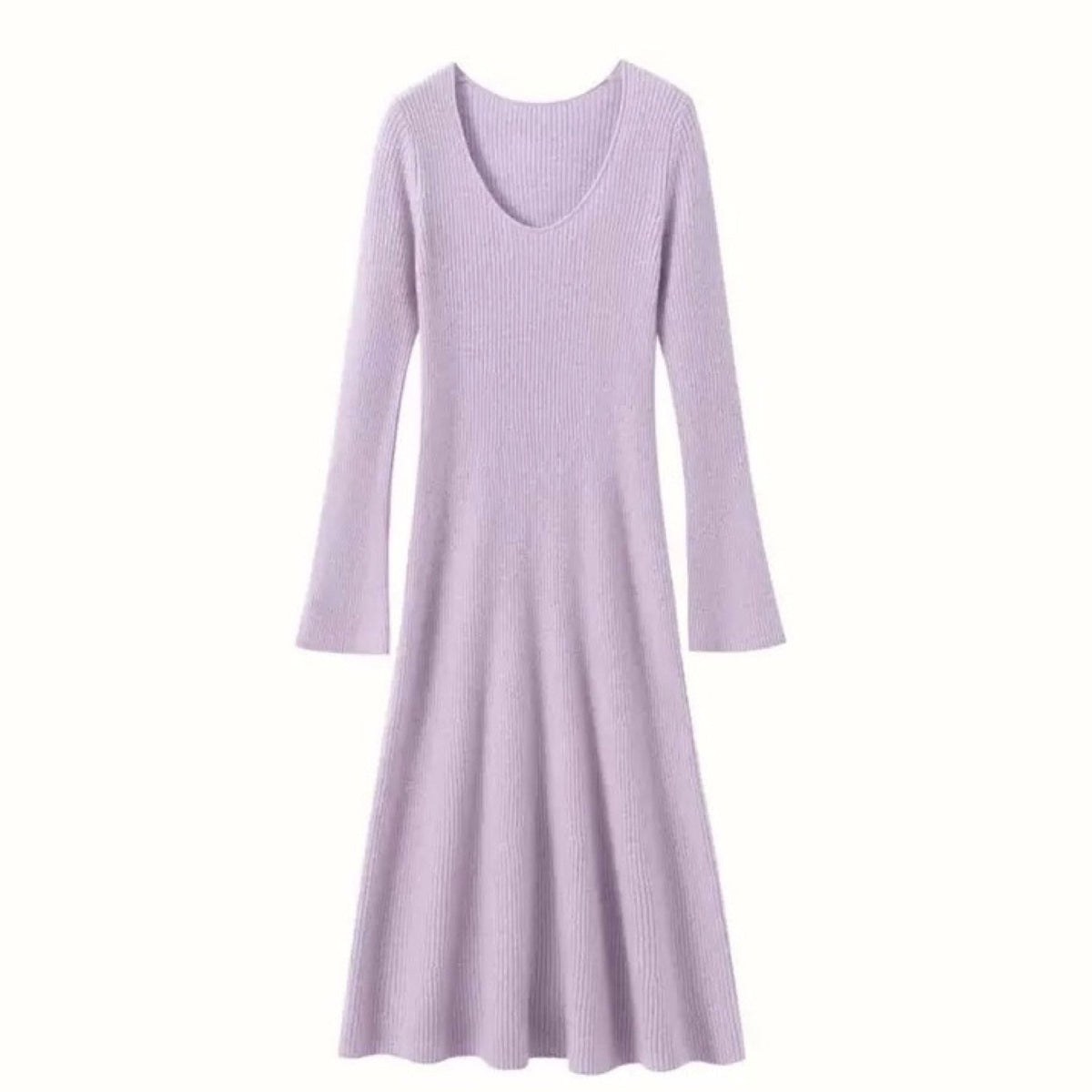 Cashmere Slim-fit Versatile Mid-length Skirt and Stretch Sweater Dress Lavender Purple