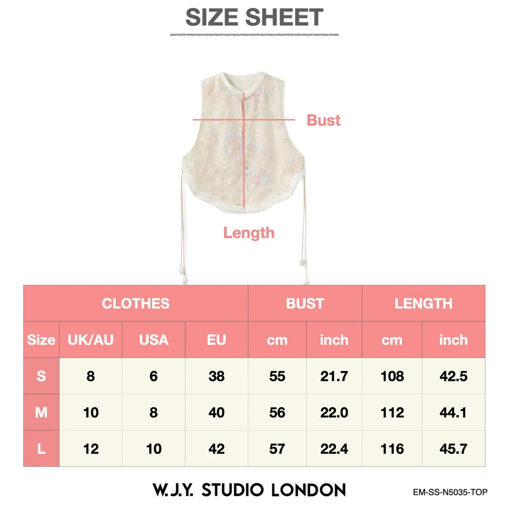 Poetic Embroidery Side Tie Sheer Floral Vest in Translucent Cream