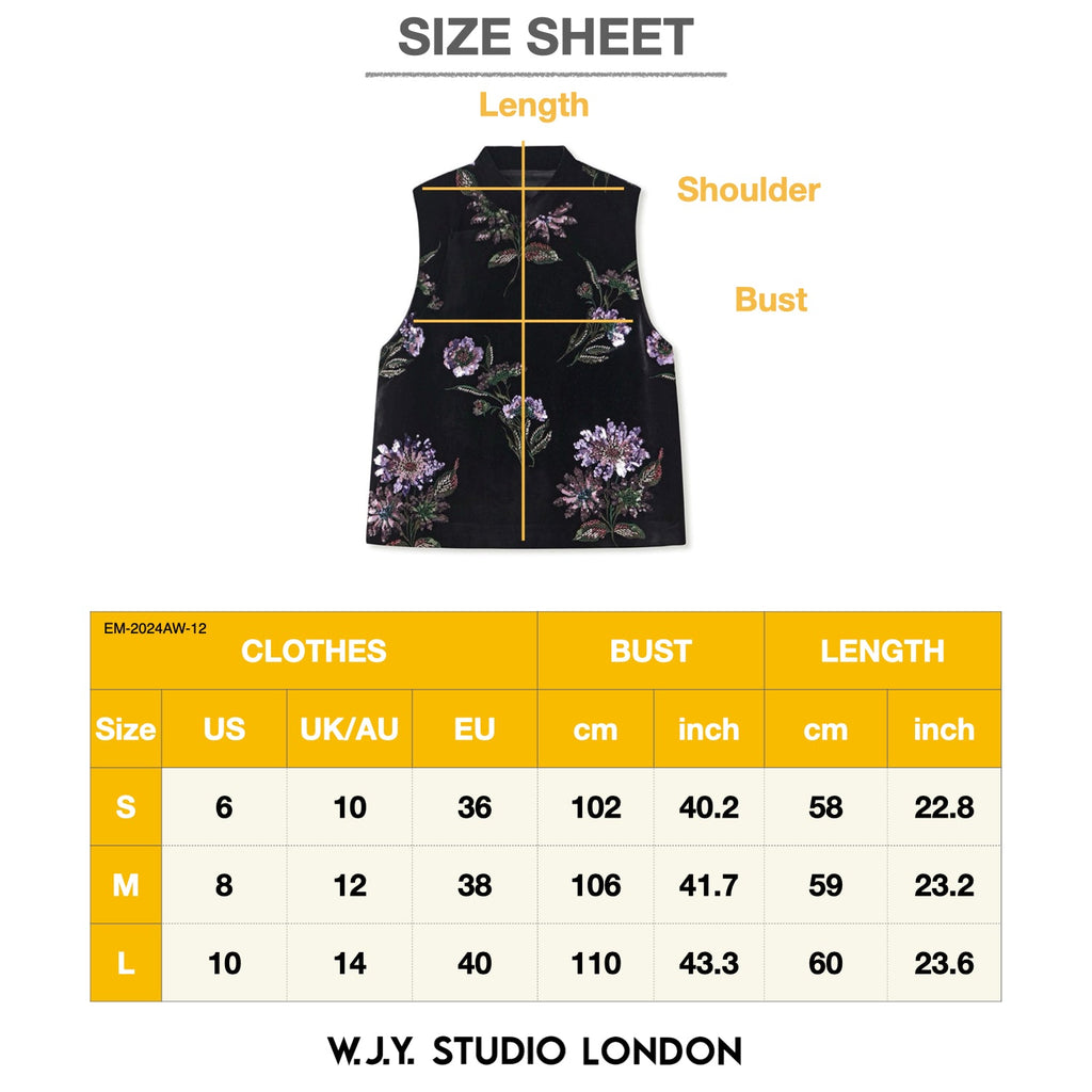 Embroidered Vast Top Black Jacket Stylish Stitching Purple Flowers