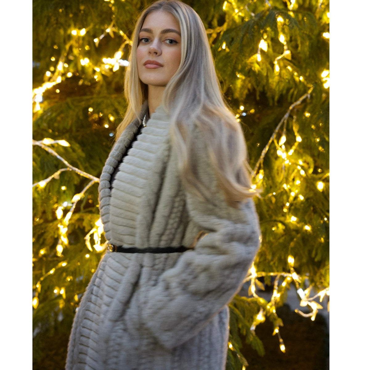 Galaxy Super Soft  Brown Coat Jacket  Eco-friendly Fur with Belt