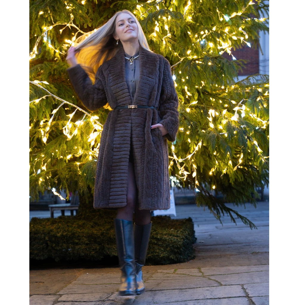 Galaxy Super Soft  Brown Coat Jacket  Eco-friendly Fur with Belt