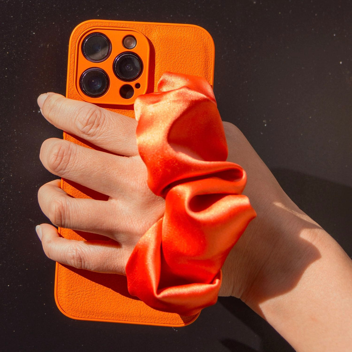 Orange  Phone Case With Silky Hand Holder