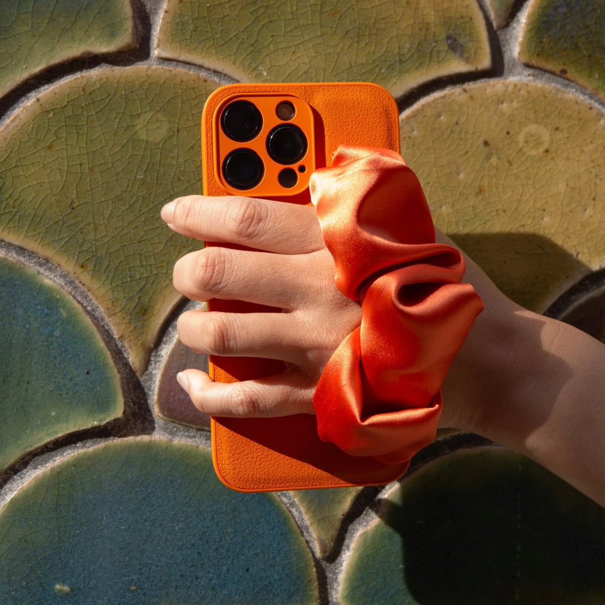 Orange  Phone Case With Silky Hand Holder