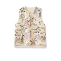 Embroidered Oriental Style Painting Stitching Vest Cream Yellow
