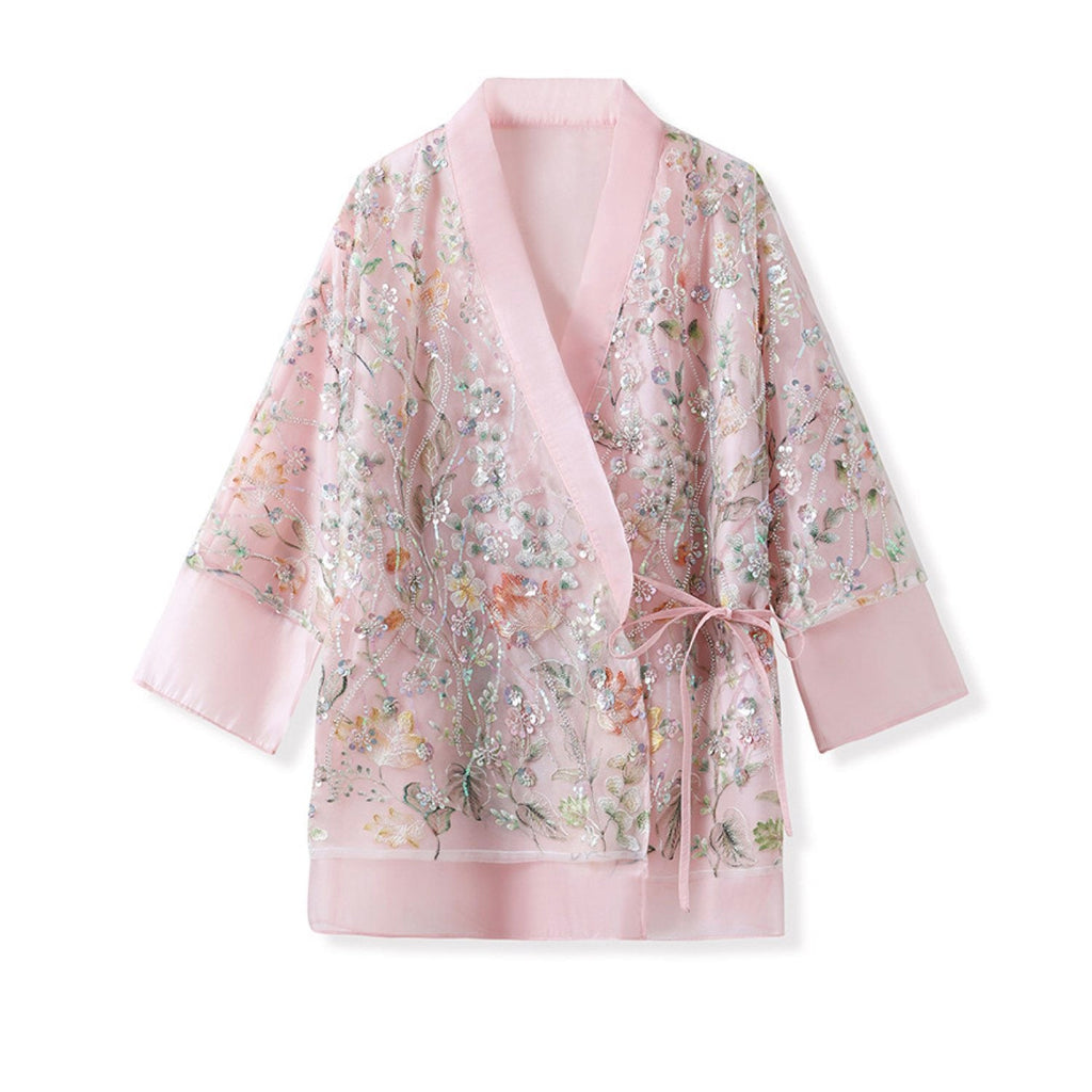Embroidered Pink Floral Stylish Stitching Jacket Spring Summer