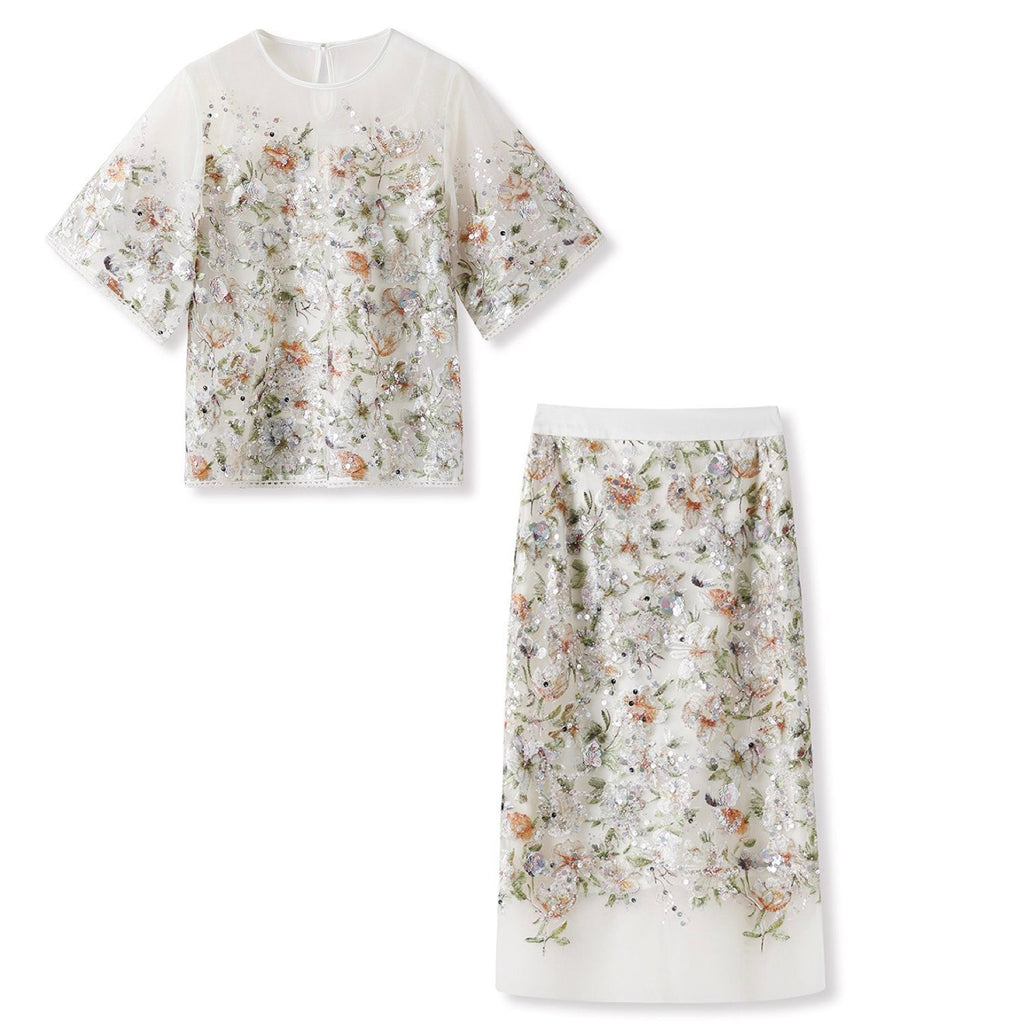 Embroidered Floral Spring Summer Co Ord Set