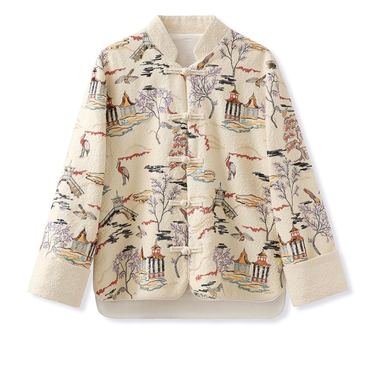 Embroidered Oriental Style Painting Stitching Short Coat All Seasons