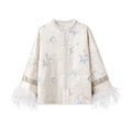 Embroidered Jacket White Stylish Stitching Autumn Winter