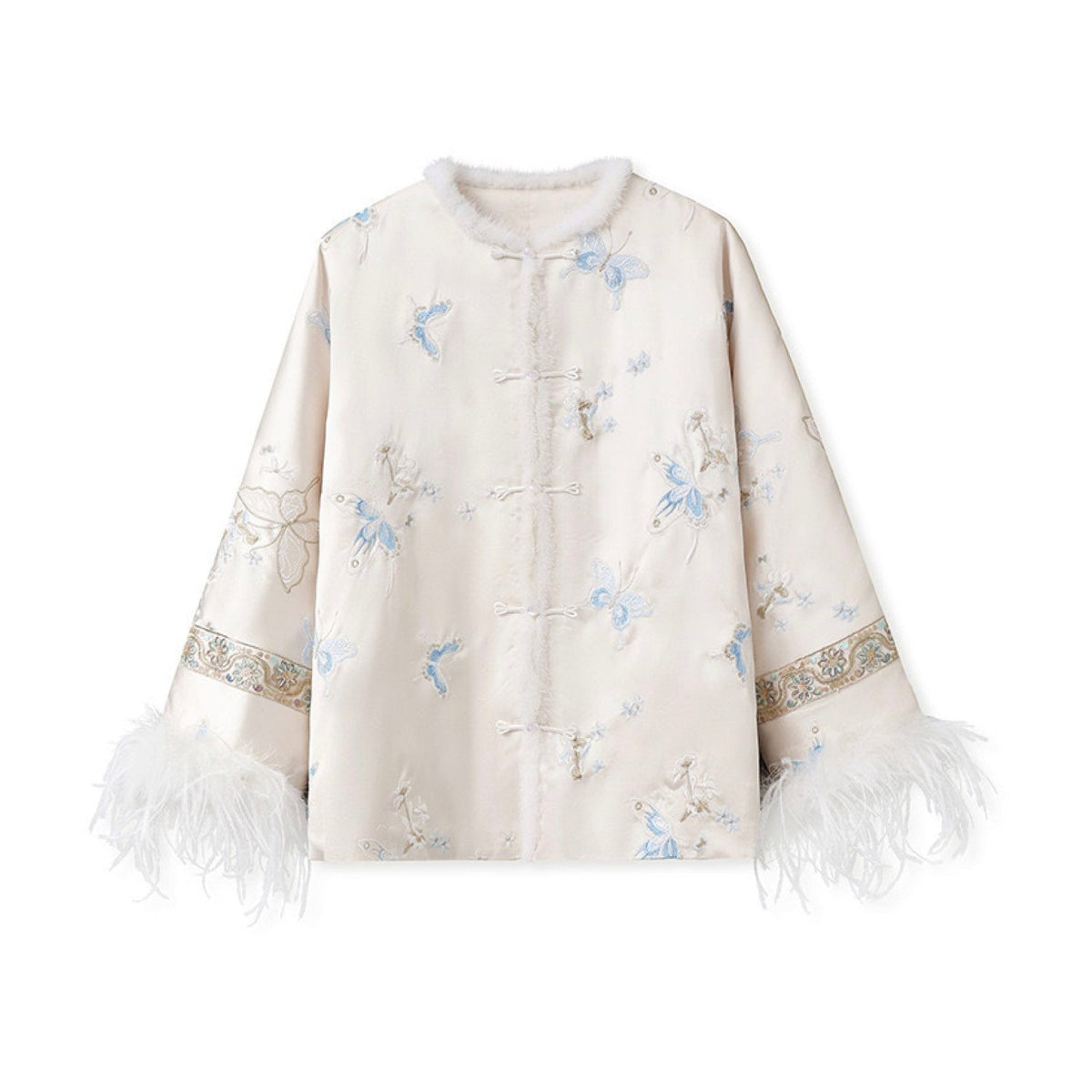 Embroidered Jacket White Stylish Stitching Autumn Winter