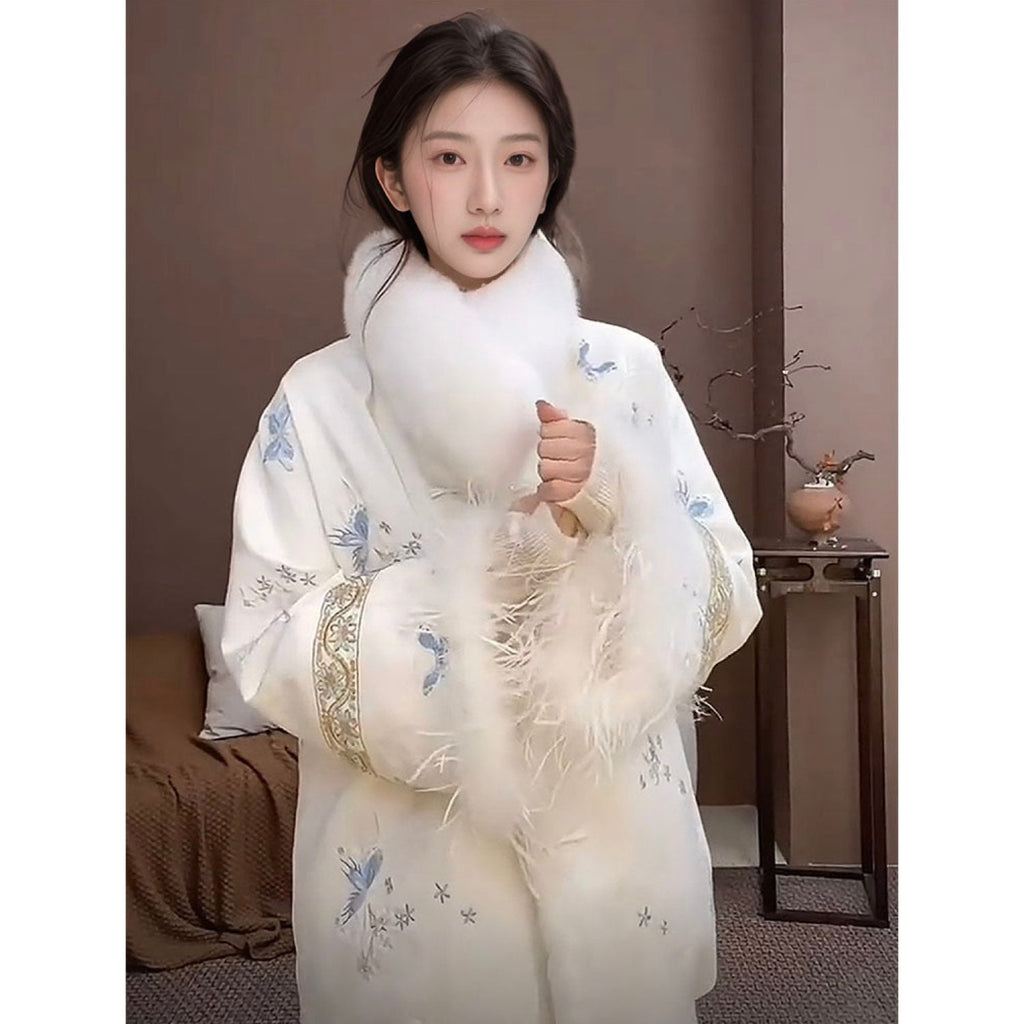 Embroidered Jacket White Stylish Stitching Autumn Winter