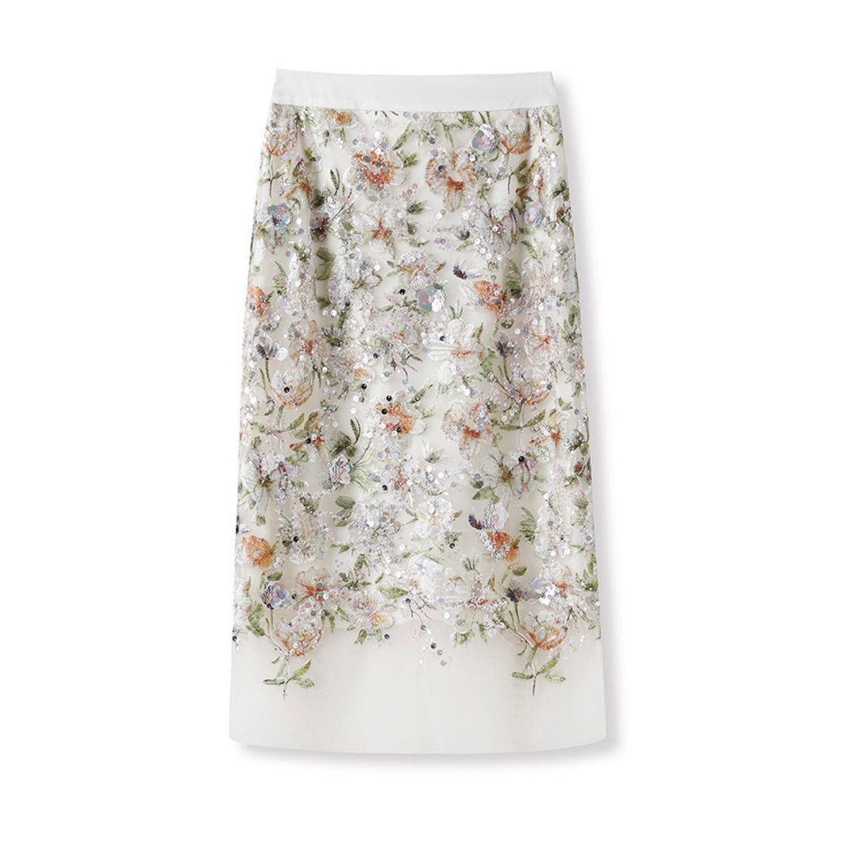 Embroidered Skirt White Floral Stylish Stitching Spring Summer